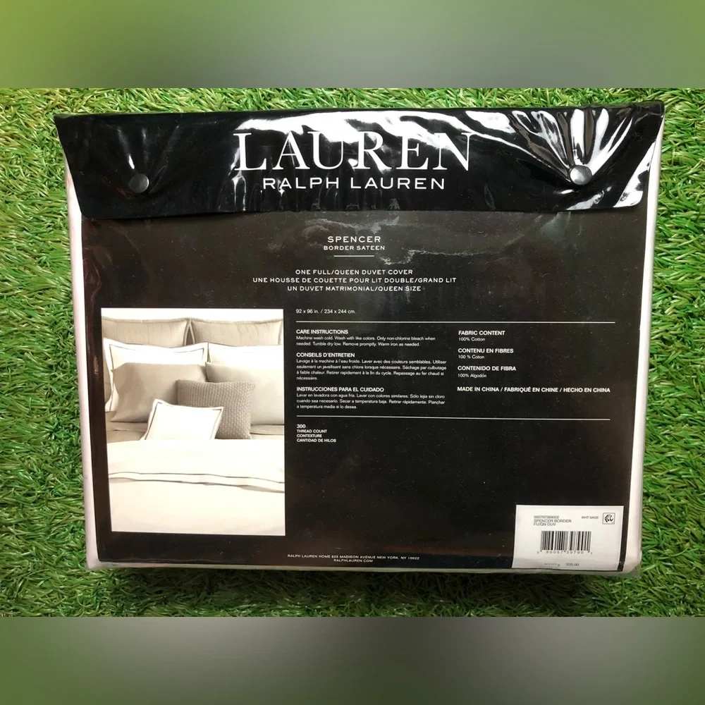 Lauren Ralph Lauren Spencer Border Sateen Full/Queen Duvet Cover Wht Sage